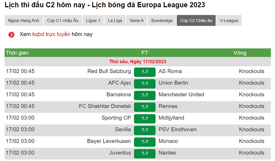 Theo d&otilde;i lịch C2 tại Bongdanet.mobi