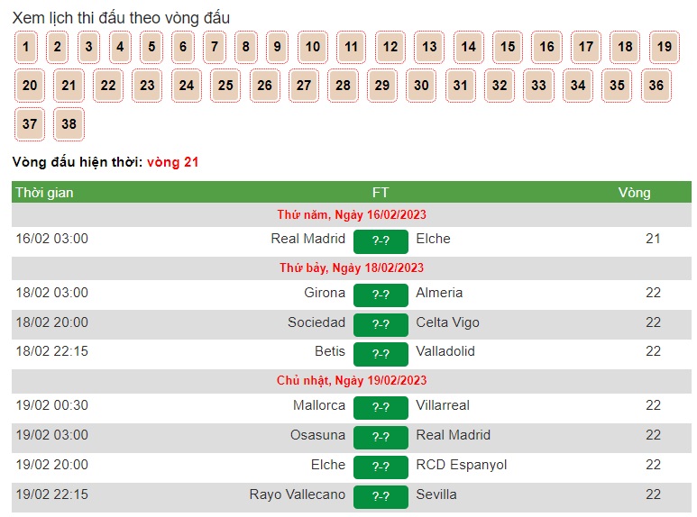 Xem lịch La Liga chi tiết tại Bongdanet.mobi